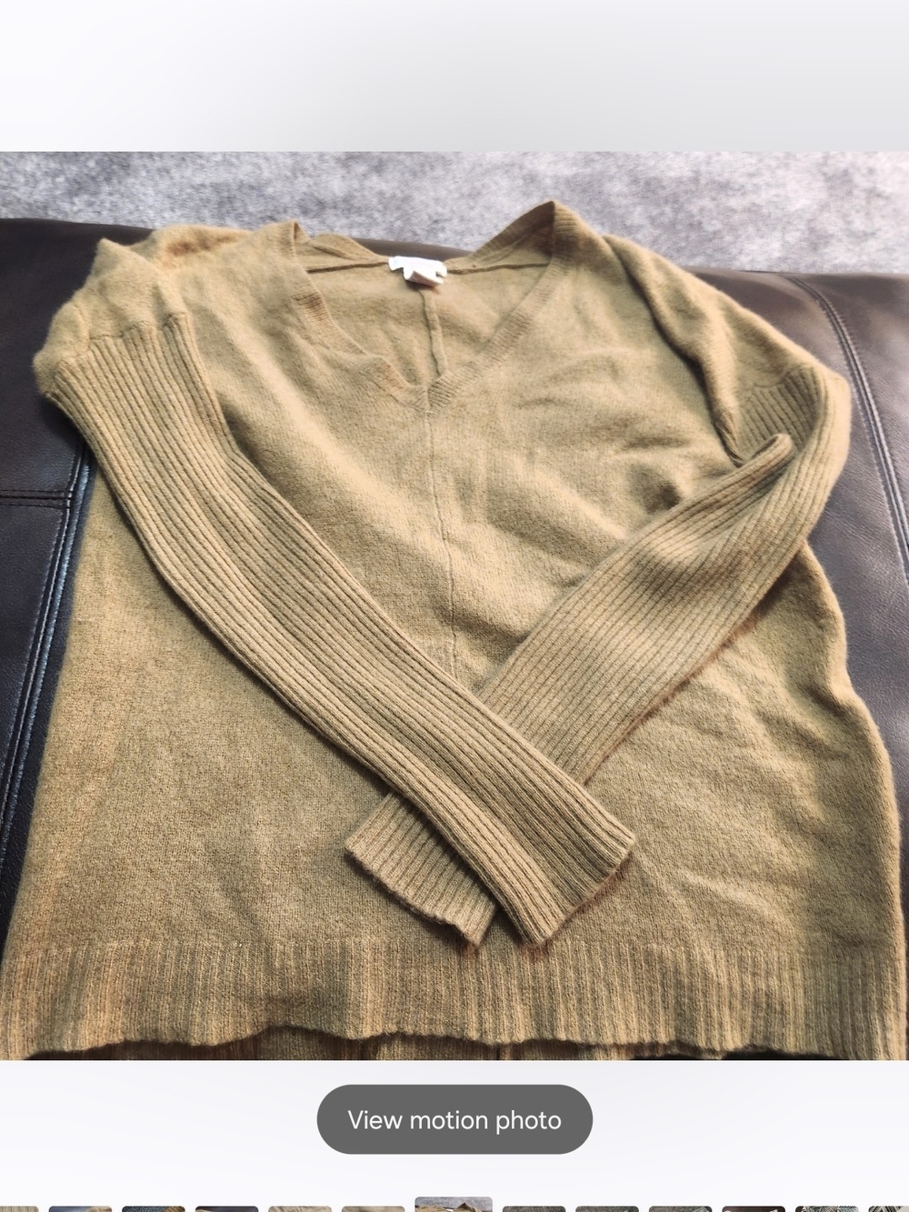 Sundance 100% Cashmere V-Neck Sweater Size M Camel Brown Ribbed Sleeve
